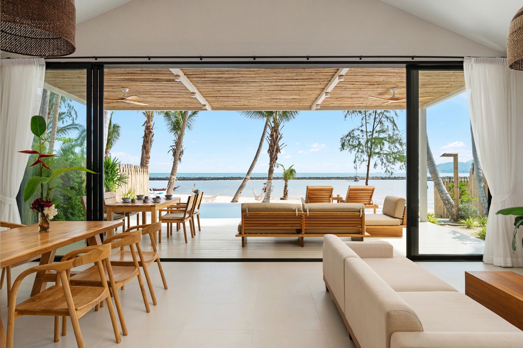 Bright coastal home interior with open living space